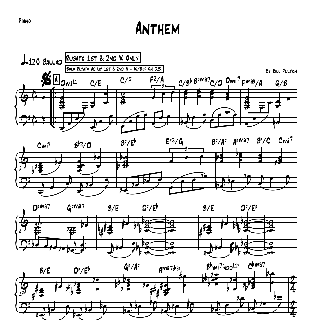 Anthem by Bill Fulton for jazz combo