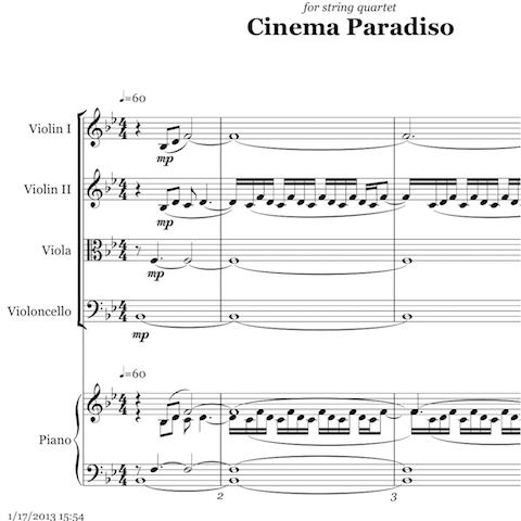 Cinema Paradiso string quartet arrangement by Bill Fulton pdf