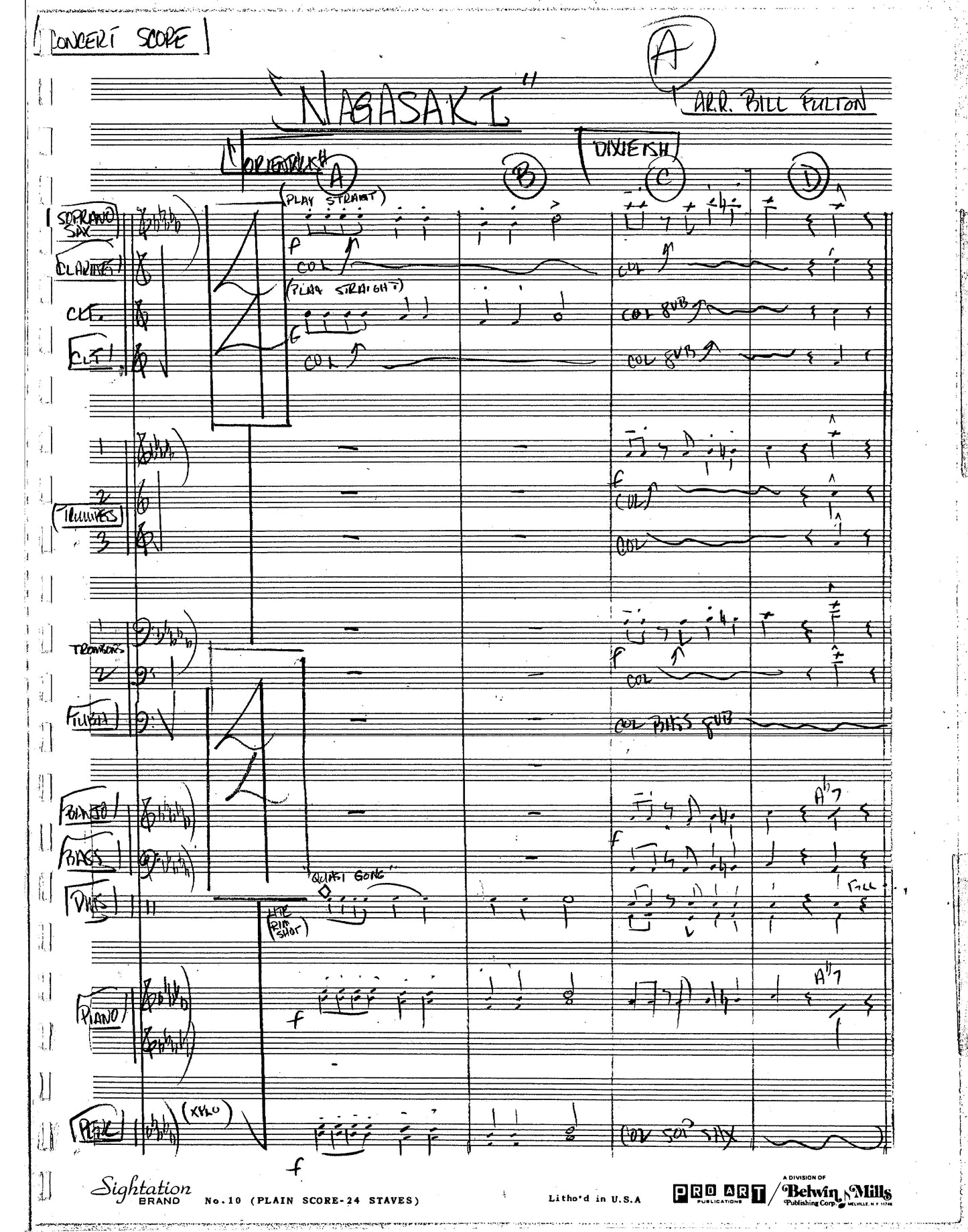 Nagasaki big band arrangement by Bill Fulton pdf