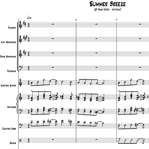 Summer Breeze little big band with vocal arrangement by Bill Fulton pdf