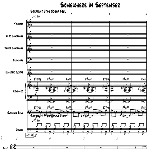 Somewhere in September little big band (4 horns) arrangement by Bill Fulton